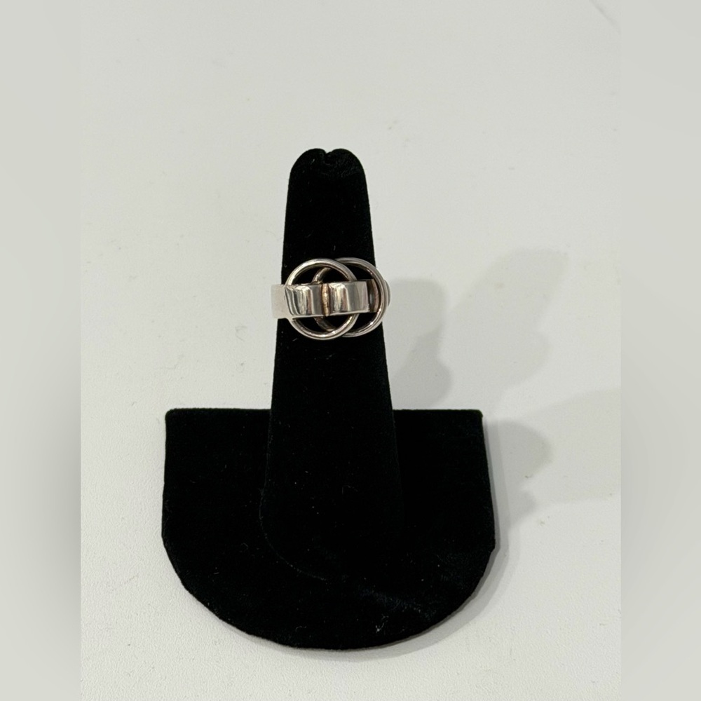 Hermes Deux Anneaux 925 Sterling Silver Ring Sz 50 (US 5.5) Signed
